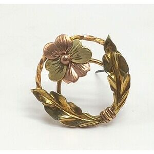 Vtg 10ktGF  Rose and Yellow Gold Filled Floral Wreath Women's Brooch Pin